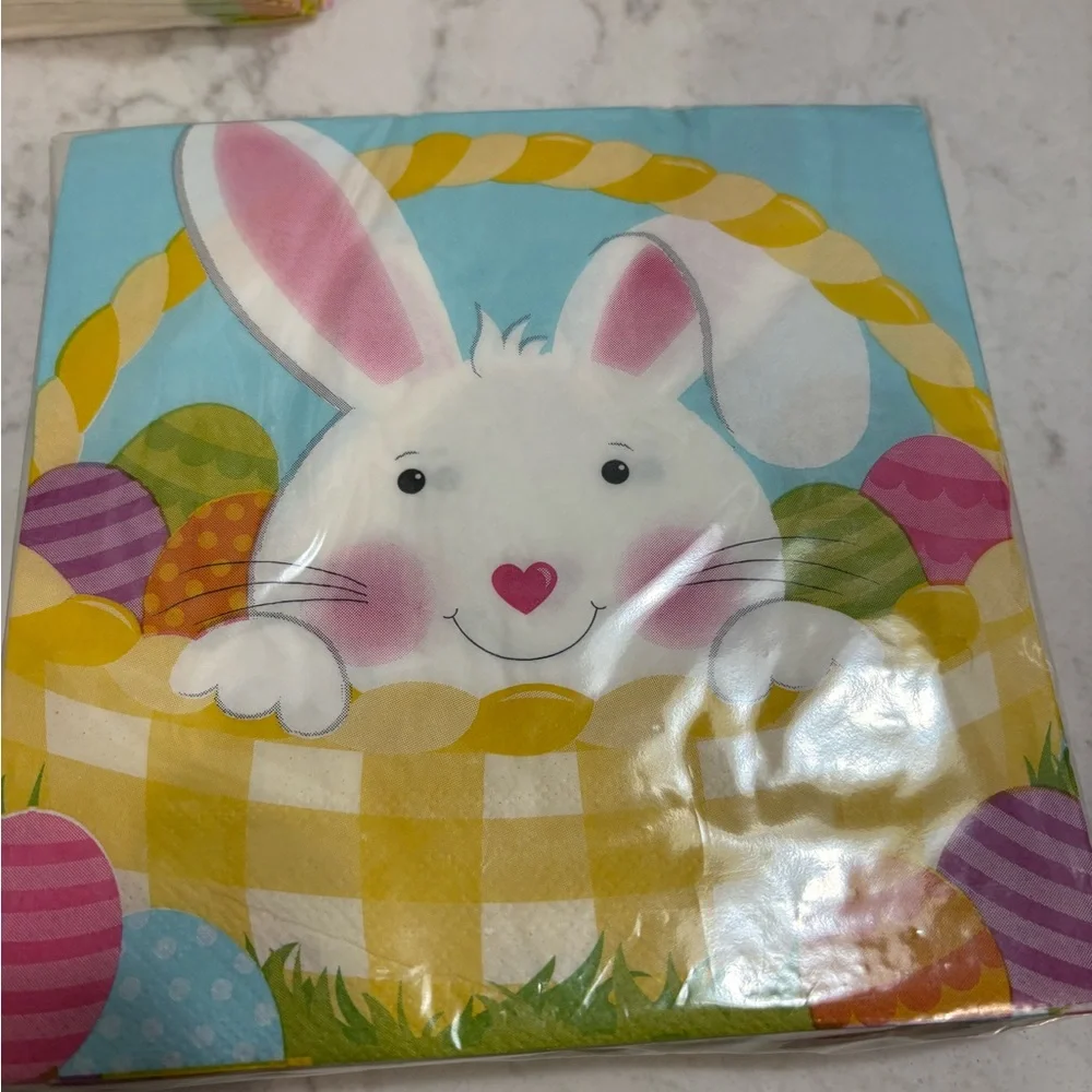 Easter Bunny Paper Plates & Napkins Set - Pastel Yellow, Blue, Pink